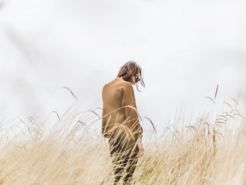 man grass loneliness spikelets field Isolated Character on Transparent PNG