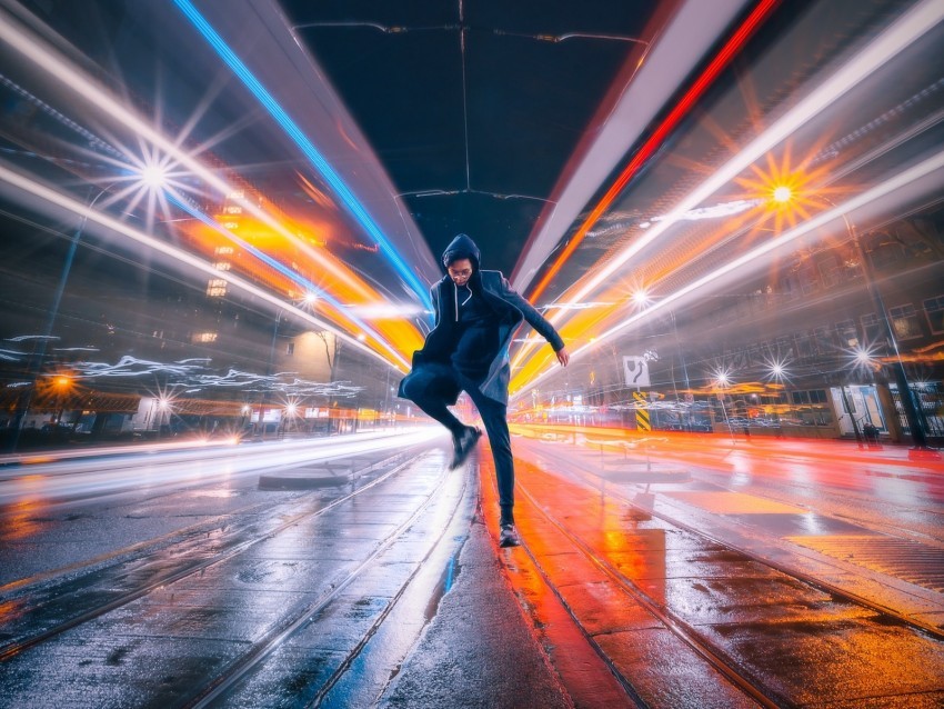 man jump night city long exposure Isolated PNG Object with Clear Background