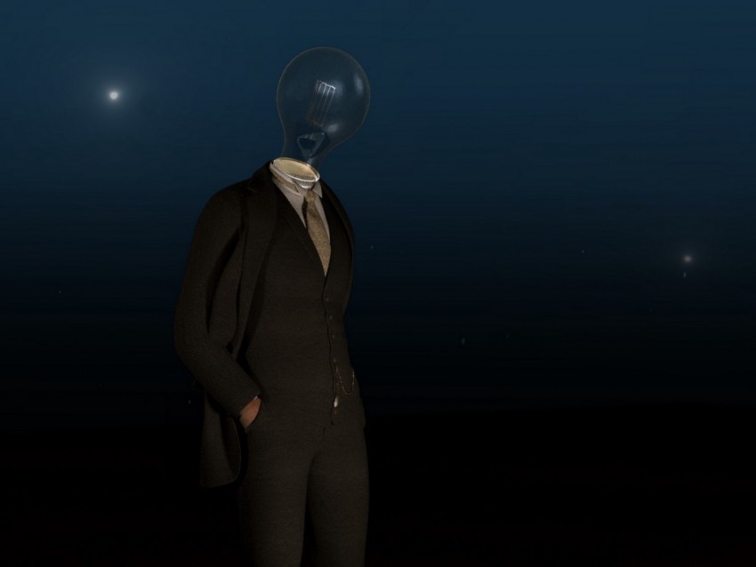 man light bulb surrealism illusion dark PNG images for graphic design 4k wallpaper