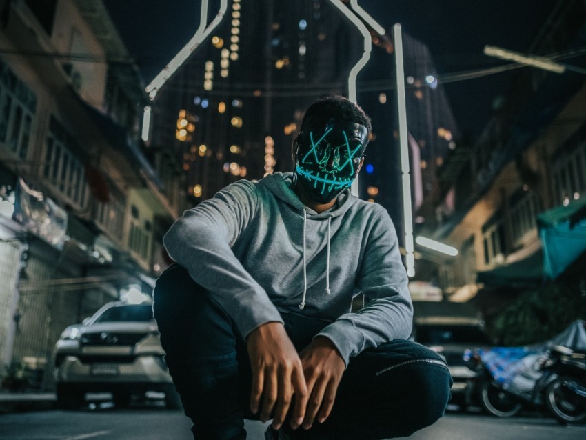 man mask anonymous city street Clear PNG images free download