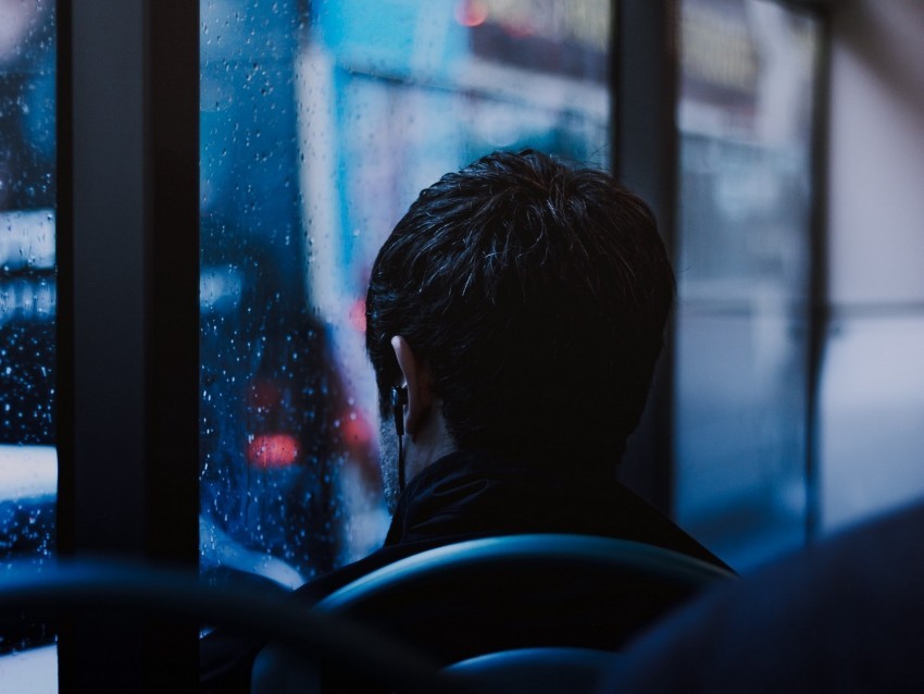 man window rain headphones melancholy trip PNG files with clear background bulk download 4k wallpaper