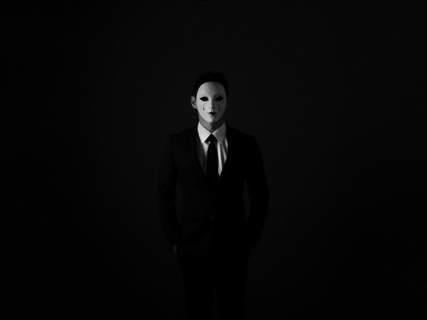 mask anonymous bw tie suit jacket shirt PNG graphics with transparent backdrop
