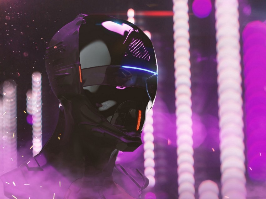 mask helmet cyberpunk robot neon lights head HighResolution Transparent PNG Isolated Element