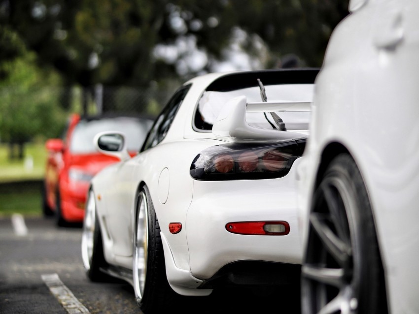 mazda rx-7 mazda car sports car white rear view motion blur PNG images with alpha transparency layer