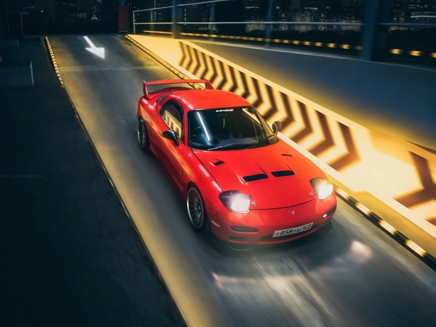 mazda rx-7 mazda sportscar red track night speed PNG for blog use