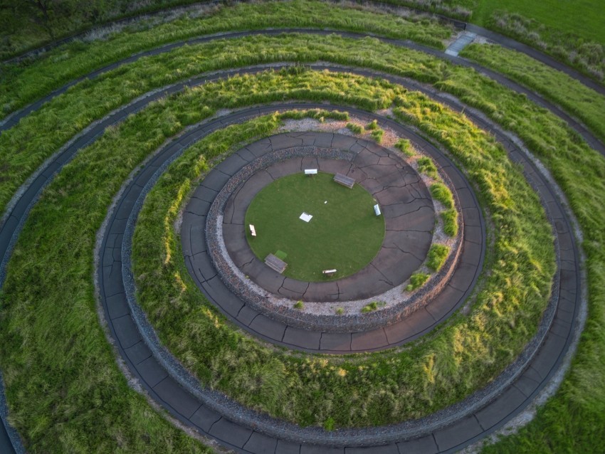 maze spiral aerial view trail greenery landscape design PNG transparent artwork 4k wallpaper