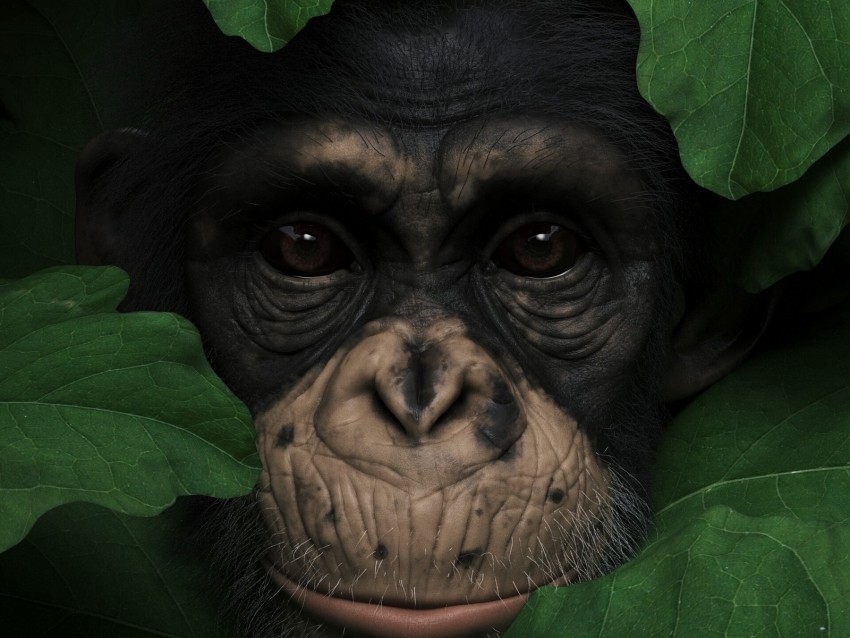monkey muzzle leaves portrait 3d Isolated Illustration in Transparent PNG