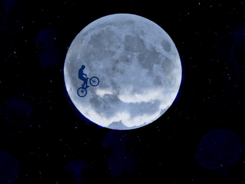 moon cyclist starry sky jellyfish couple Isolated Character in Transparent PNG Format 4k wallpaper
