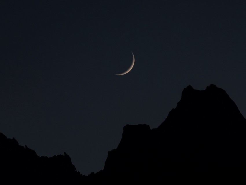 moon mountains night sky full moon crescent PNG Object Isolated with Transparency
