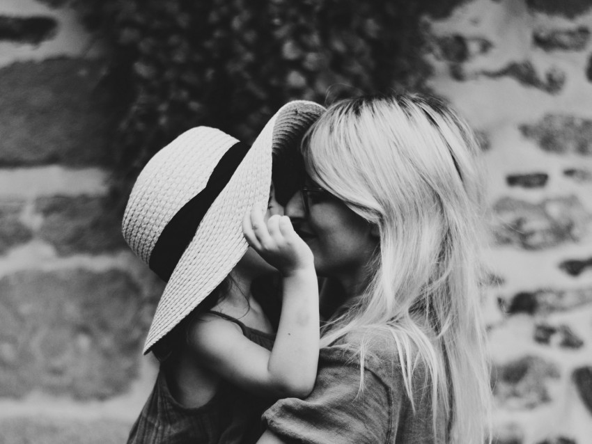 mother child bw family hug tenderness hat HighQuality Transparent PNG Isolated Object