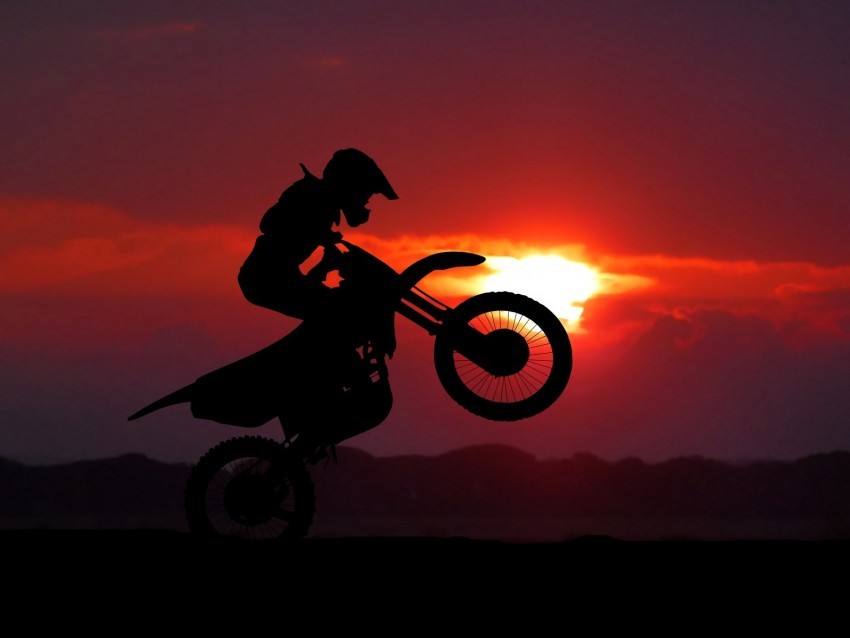 motorcycle motorcyclist cross stunt silhouette sunset Isolated PNG Item in HighResolution