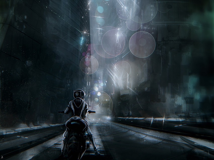 motorcyclist futurism city cyberpunk Isolated Design Element in HighQuality PNG