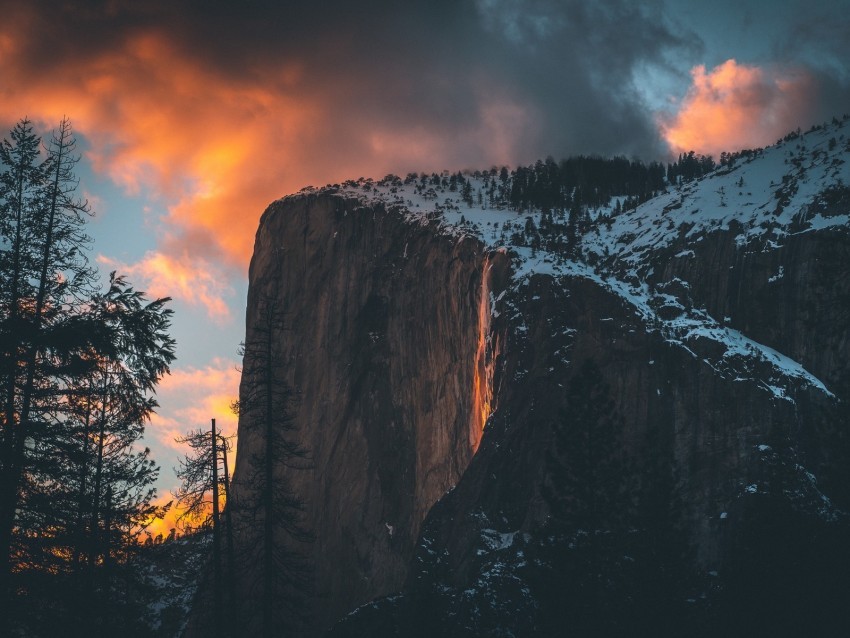 mountain cliff sunset clouds snow sky PNG transparent artwork 4k wallpaper