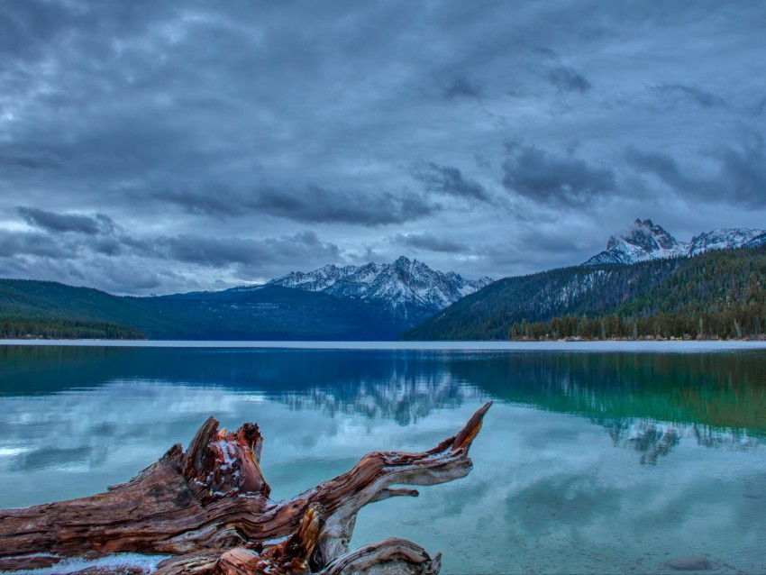 mountain lake landscape reflection log Isolated Subject in HighQuality Transparent PNG 4k wallpaper