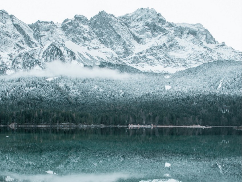 mountain lake winter snow reflection Isolated Object with Transparent Background PNG