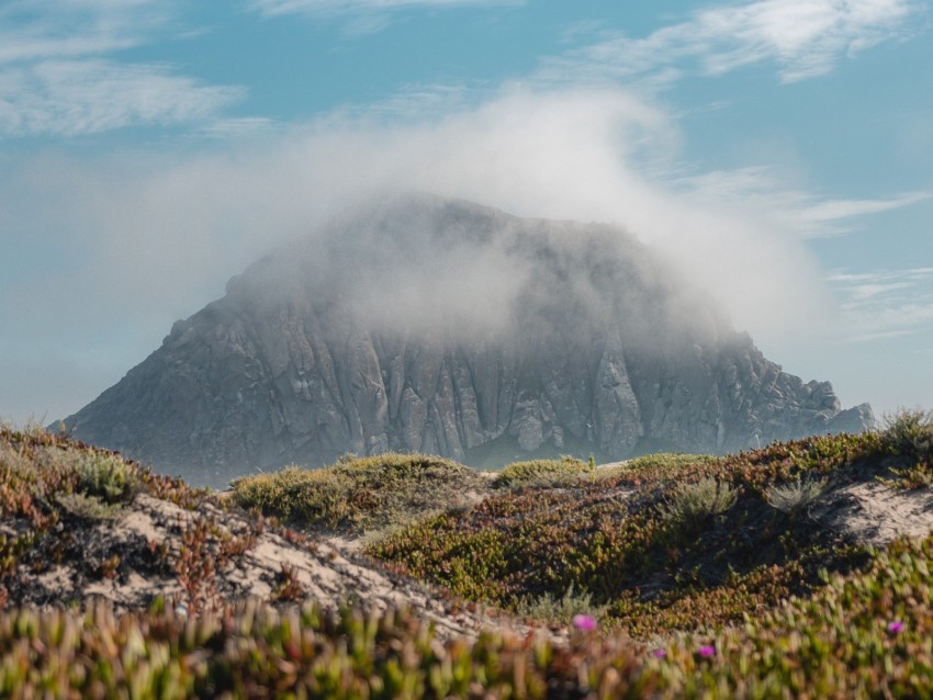 mountain peak clouds vegetation landscape PNG with transparent backdrop