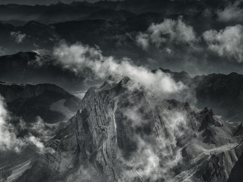 mountain peak fog clouds gloomy Transparent PNG Object Isolation