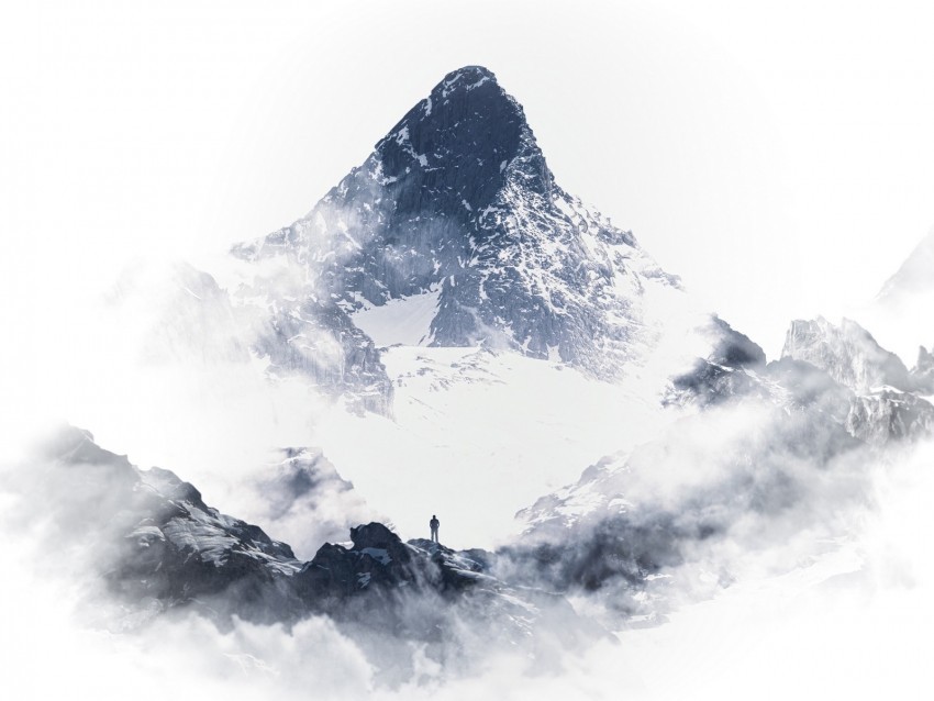 mountain peak silhouette snow clouds white PNG clear background