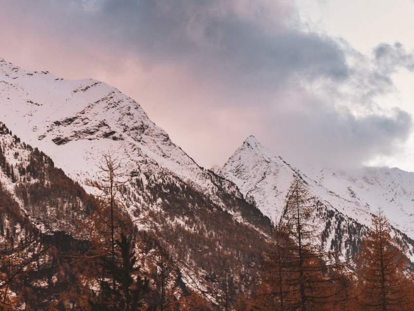 mountain peak snowy clouds trees autumn italy Isolated Item on Clear Transparent PNG 4k wallpaper