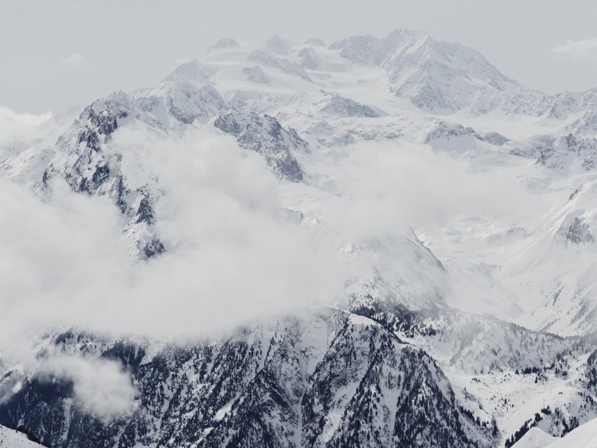 mountain snow peak fog clouds white Isolated Element with Transparent PNG Background 4k wallpaper