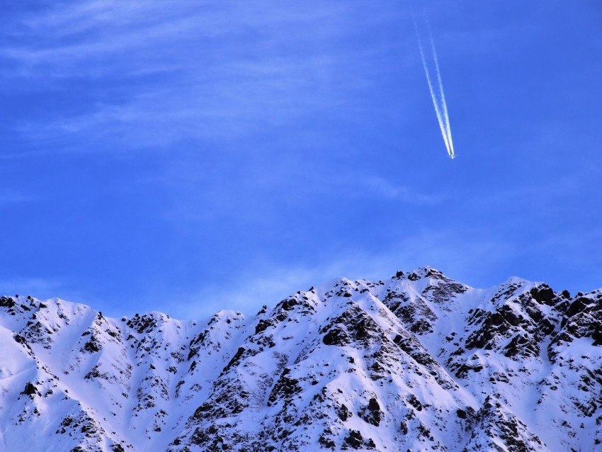 mountain snow plane sky snowy flight peak Isolated Design Element on Transparent PNG