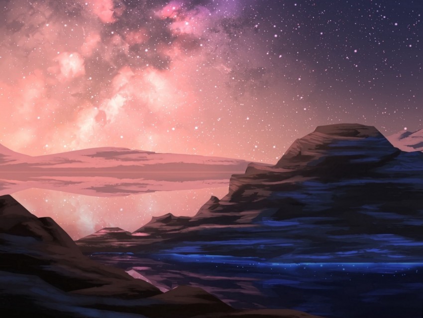 mountain stars starry sky art night PNG isolated 4k wallpaper