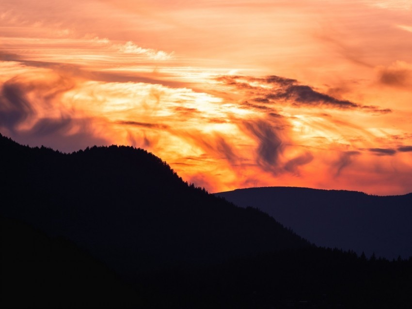 mountain trees sunset outlines clouds Transparent PNG pictures complete compilation