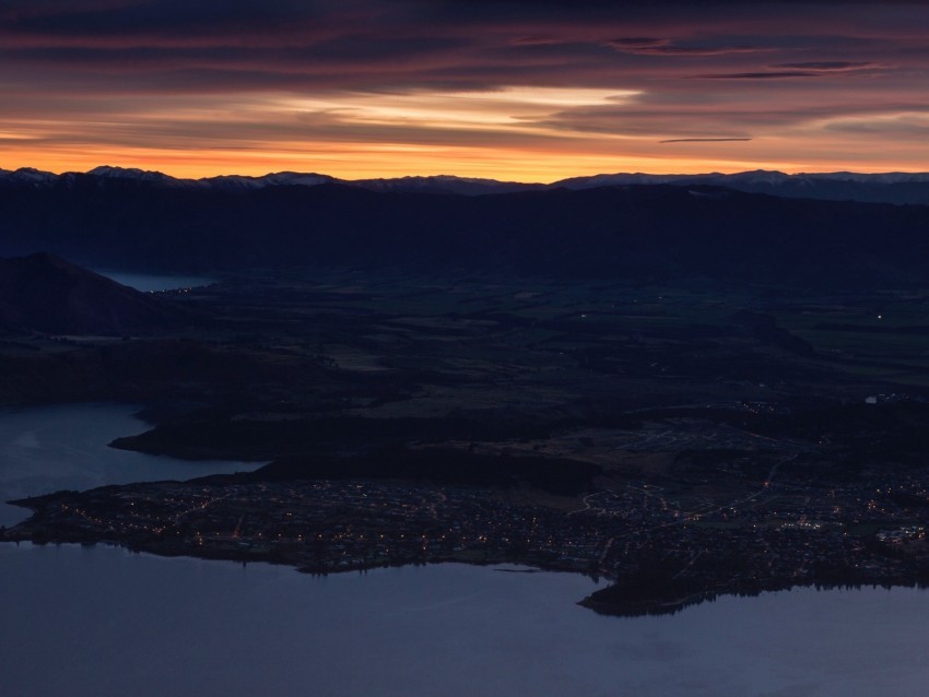 mountains aerial view sunset city new zealand PNG cutout 4k wallpaper