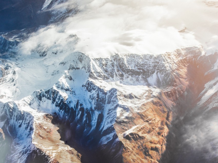 mountains aerial view tops snow clouds PNG with no background required