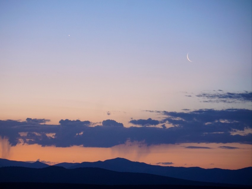 mountains clouds moon twilight evening landscape PNG photo without watermark 4k wallpaper