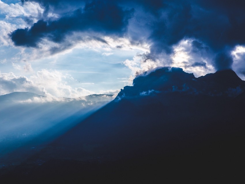 mountains clouds rays fog foothill dark PNG photo