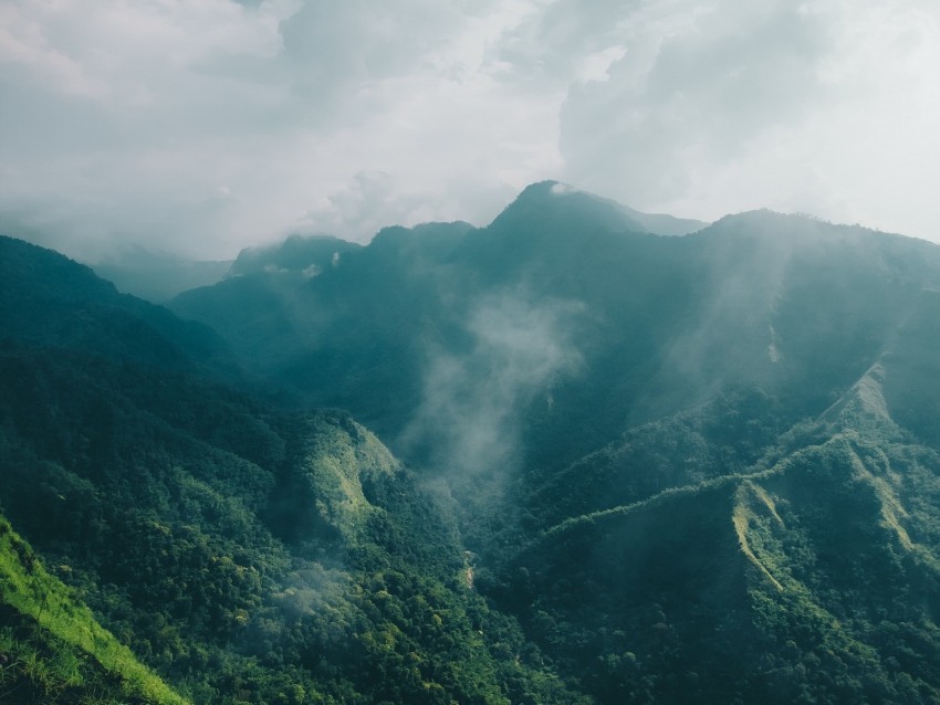 mountains fog clouds trees aerial view PNG images with alpha transparency layer