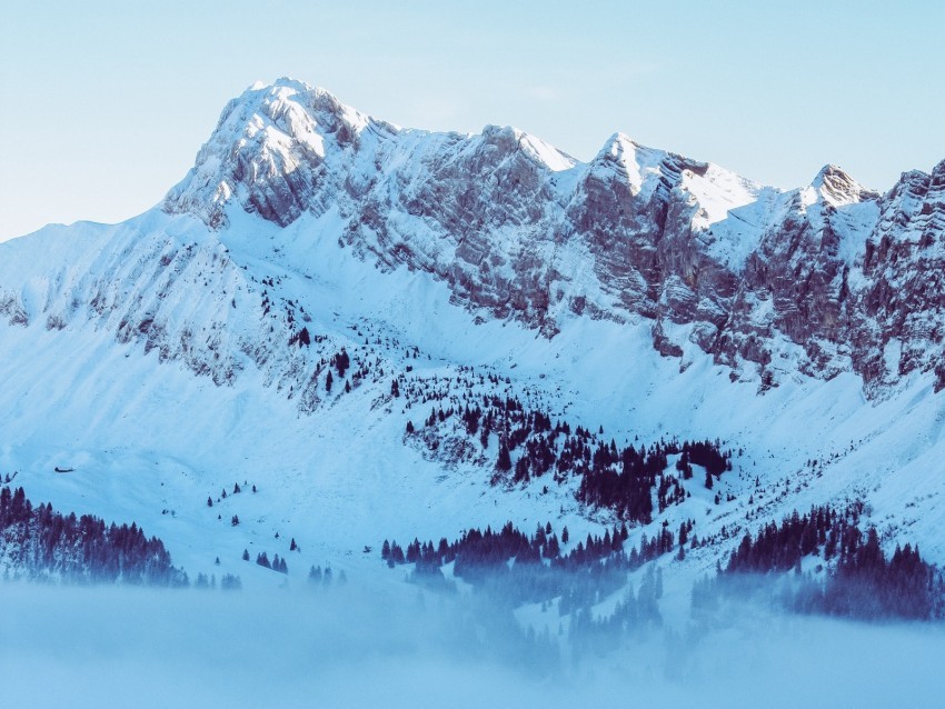 mountains fog peak snow snowy twilight PNG cutout 4k wallpaper