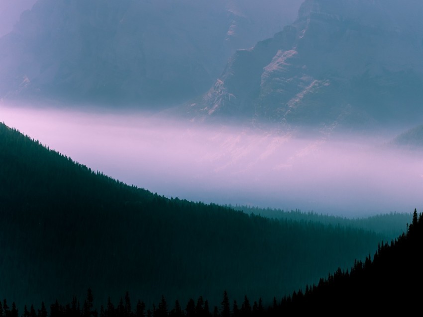 mountains fog sky outlines trees forest PNG images without BG