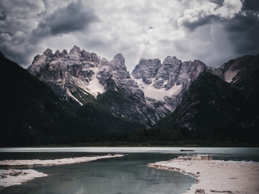 mountains lake clouds shore PNG images with no fees 4k wallpaper