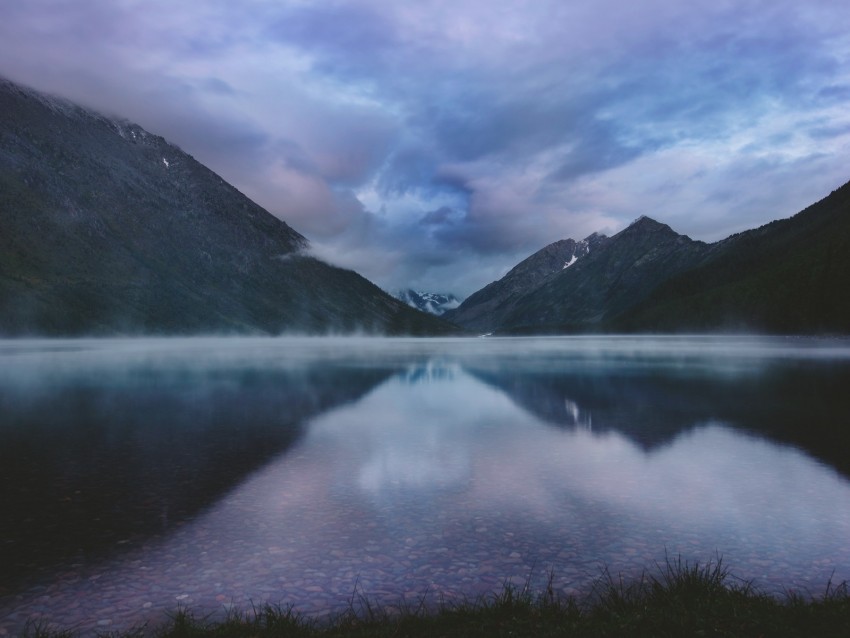 mountains lake fog clouds altai russia Isolated Artwork on Clear Transparent PNG