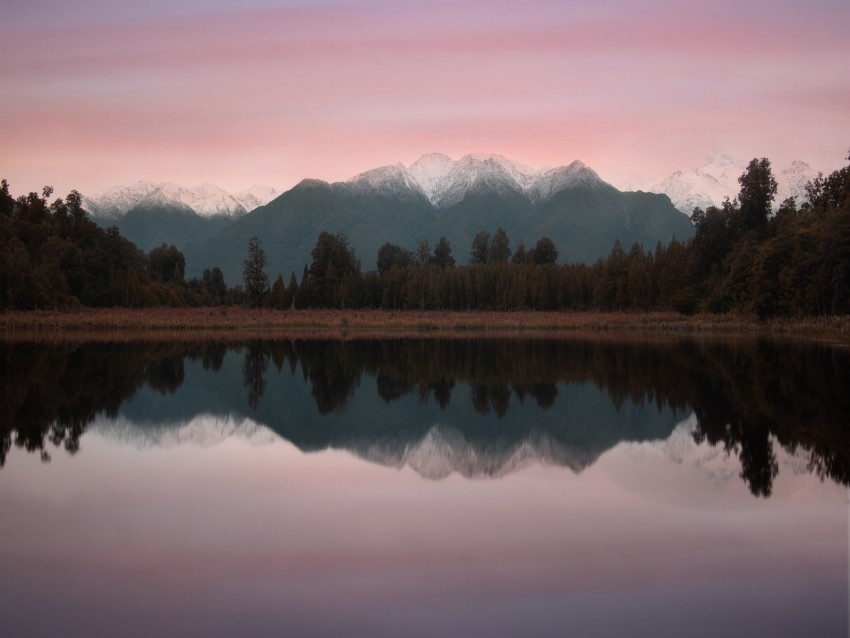 mountains lake landscape trees shore reflection Isolated Subject in Transparent PNG 4k wallpaper