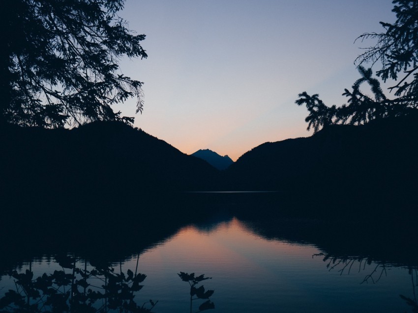 mountains lake twilight reflection horizon branches Transparent PNG Isolated Design Element