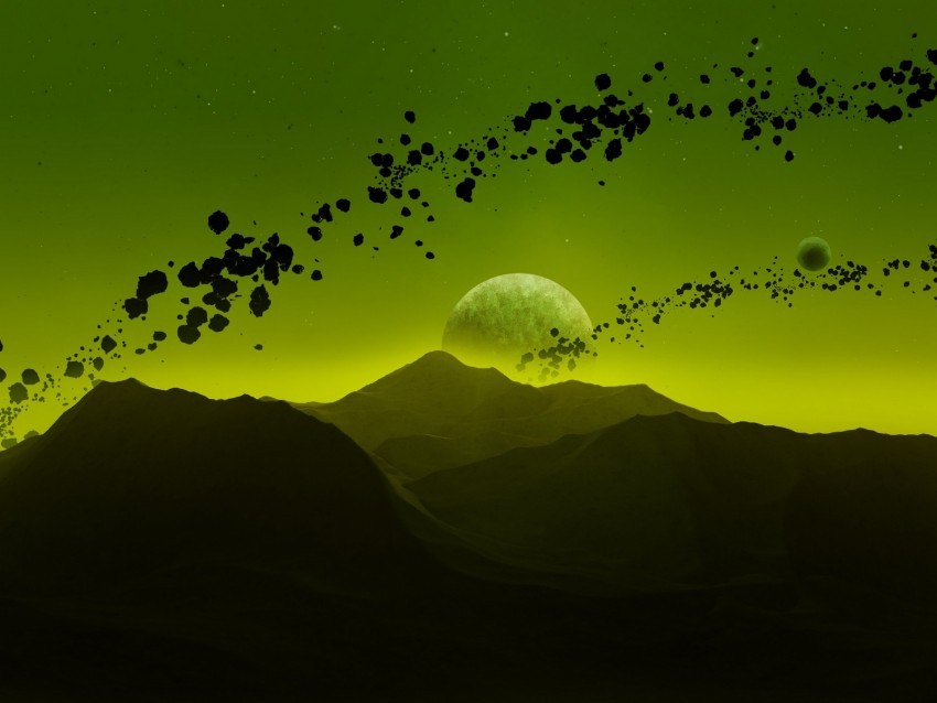 mountains landscape space planets asteroids shine ClearCut Background PNG Isolated Element