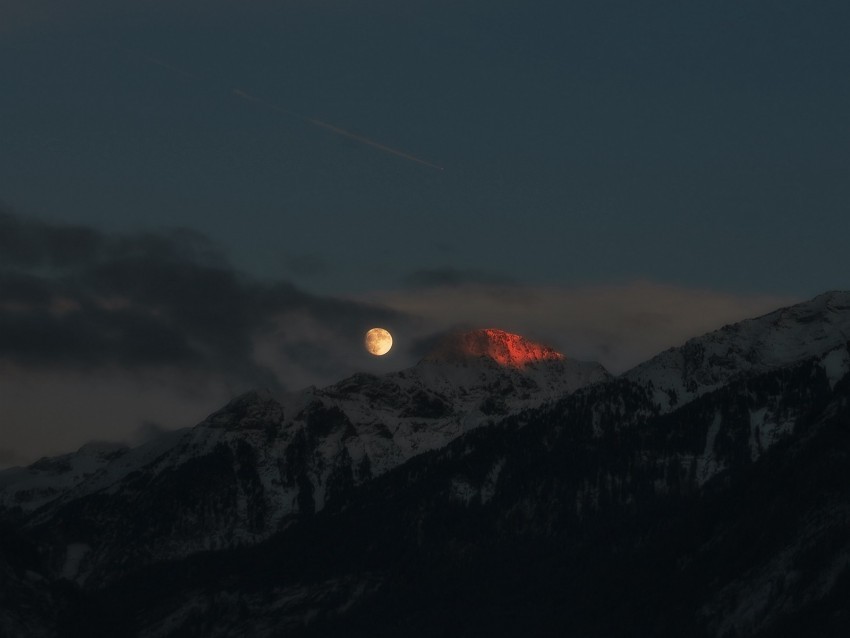 mountains night moon full moon peak PNG Isolated Object with Clarity
