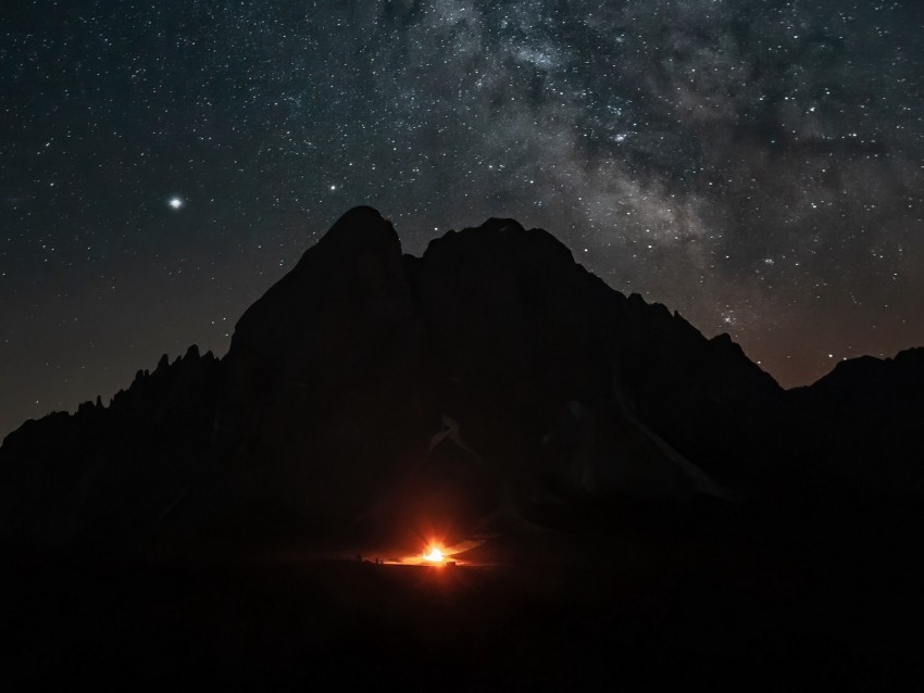 mountains night starry sky darkness fire Isolated Artwork in Transparent PNG Format