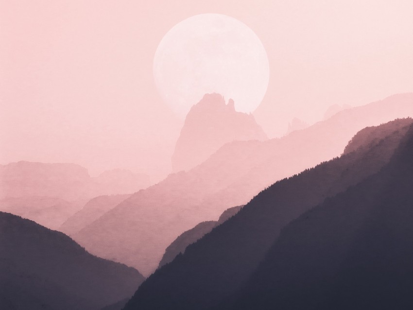 mountains outlines moon pink Clean Background Isolated PNG Graphic Detail 4k wallpaper