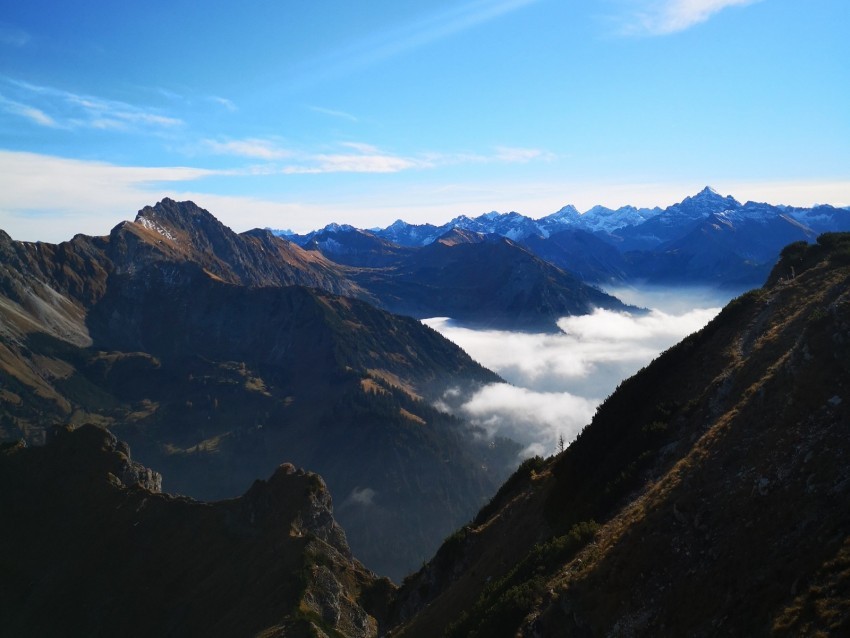 mountains peaks aerial view fog clouds alps PNG images with clear background 4k wallpaper