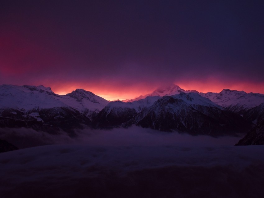 mountains peaks fog sunset sky snow clouds dark PNG transparent graphic