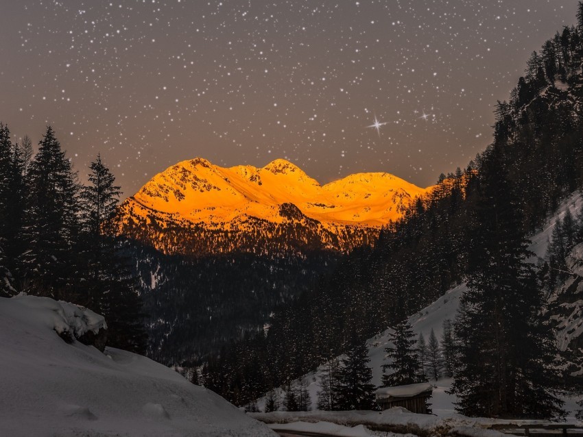 mountains peaks snow starry sky winter PNG images for editing