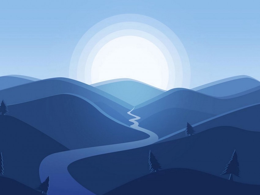 mountains river sun landscape vector art Clear Background PNG Isolation