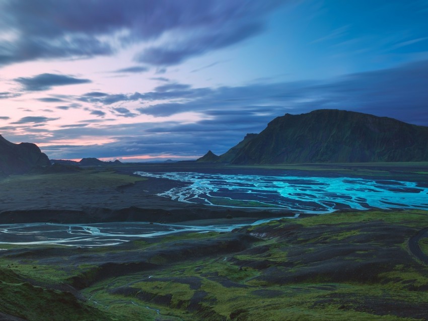 mountains river valley landscape iceland Isolated Graphic with Transparent Background PNG