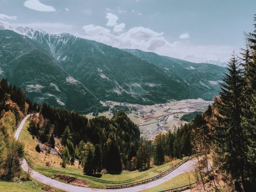 mountains road landscape sun trees slope Clear Background PNG Isolated Graphic