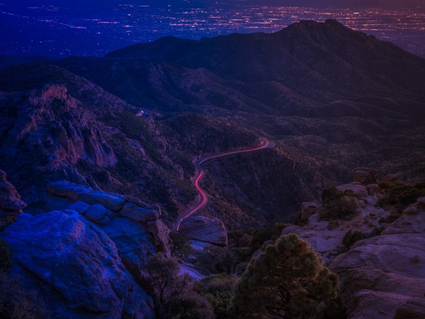 mountains road night backlight aerial view ClearCut Background PNG Isolated Subject 4k wallpaper