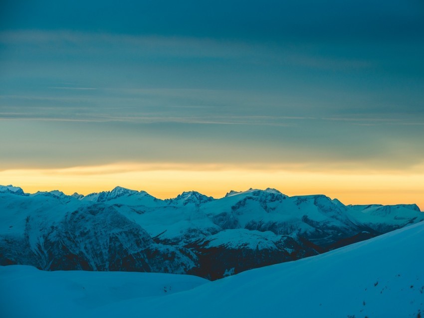 mountains snow sunset horizon sky snowy Transparent picture PNG 4k wallpaper